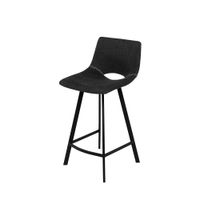 taburete bajo con tapizado gris oscuro y patas negras