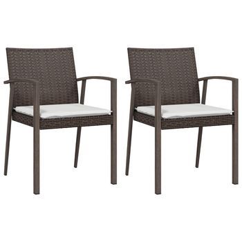 Pack 2 Uds Sillas Jardín | Silla De Exterior | Sillón Cojines Ratán Sintético Marrón 56,5x57x83cm