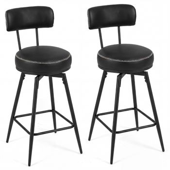 Costway Taburetes Bar Giratorios Modernos 2 Piezas Respaldo Acolchado Reposapiés Patas Metálicas Cuero Sintético Costuras Negro
