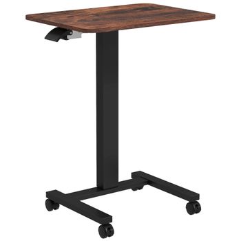 Vinsetto Escritorio de Pie Mesa Alta Mesa de Portátil ajustable en altura 4 Ruedas 65x48x108 cm Marrón + Negro   Aosom España