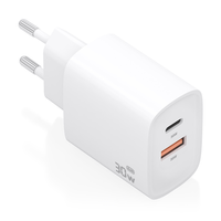 cargador aisens gan 30w 1xusb-c pd30 qc40 1xusb-a qc30 blanco