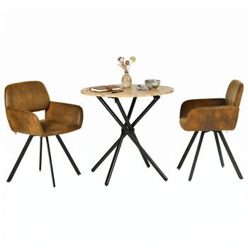 Pack Mesa Redonda Y 2 Sillas Efecto Madera Urban Meuble - Marrón