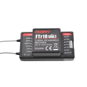 Receptor RC FlySky FTr10 2.4G 10CH AFHDS 3 compatible con salida i-BUS/S-BUS/PPM, compatible con PL18 para drones RC
