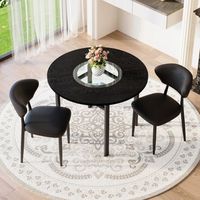 set de mesa redonda y 2 sillones - mueble para salon - mdf metal y pu - negro 100x100cm