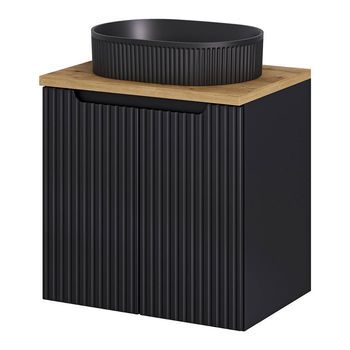 Mueble Bajo Newport Con Lavabo Ovalado 2 Puertas 60x71x40 Cm - Negro/roble [en.casa]