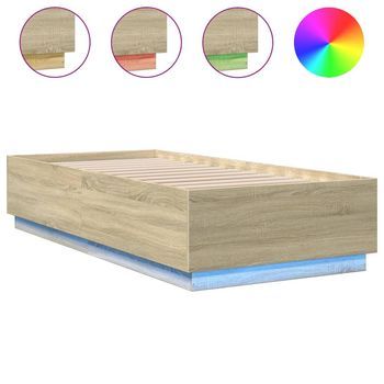 Cama Para Adulto | Cama Individual | Estructura Cama Con Luces Led Madera Roble Sonoma 100x200 Cm