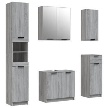 Set De Muebles De Baño 5 Pzas Madera Contrachapada Gris Sonoma Vidaxl