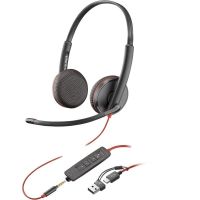auriculares poly con cable usb tipo c y 35mm microfono boom soundguard digital
