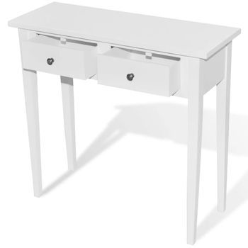 Mesa Consola | Mesa De Entrada | Mesa Auxiliar Tocador Con Dos Cajones Blancos