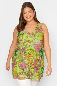 Yours Top Verde Floral Doble Capa, Mujer Curvy Y Tallas Grandes, Yours