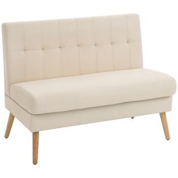 HOMCOM Sofá de 2 plazas, respaldo capitoné, patas de madera, acolchado grueso, aspecto lino, para espacios pequeños, beige   Aosom España