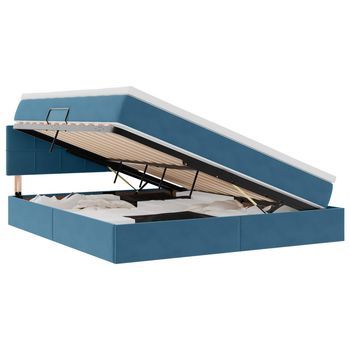 Cama Con Almacenamiento Azul Oscuro 160 X 200 Cm Terciopelo Vidaxl