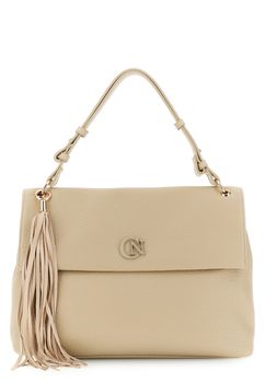 bolso de hombro con solapa efecto piel de grano grueso beige taglia unica