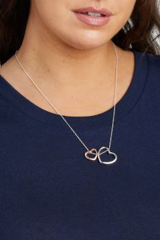 Two Tone Silver & Rose Gold Heart Pendant Necklace