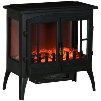 HOMCOM Chimenea Decorativa 1000 W/2000 W con Ventanas LED Llamas y Protección Sobrecalentamiento para 15-20 ㎡ Negro