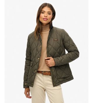 Superdry para mujer. W5011957A Chaqueta Cord Trimmed Liner verde (XS), Casual, Poliéster Reciclado, Sostenible