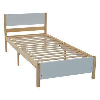 Cama De 90x200 Cm-pino-cama Infantil-cama Con Somier De Láminas-blanco Y Natural