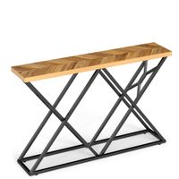 costway mesa consola de entrada larga estilo granja e industrial con base metalica geometrica y tablero de madera 140cm natural