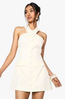 vestido mini entallado con escote halter blanco