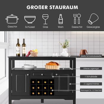 Buffet De Comedor Moderno Con Botellero, Armarios Y Cajones Blanco 5 Cm