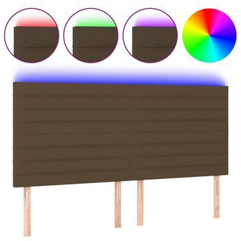 Cabecero，cabecero Cama，panel De Cabecera Con Luces Led Tela Marrón Oscuro 200x5x118/128 Cm