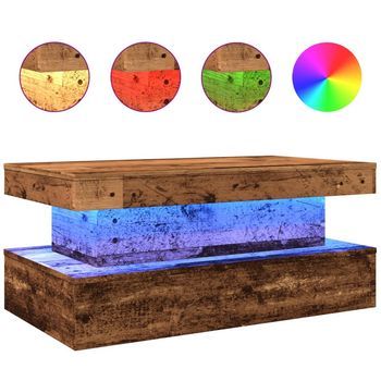 Mesa De Café | Mesa De Centro Con Luces Led Madera Envejecida 90x50x40 Cm