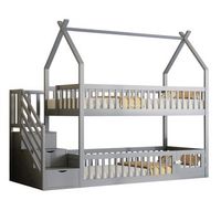 cama de altura infantil 90x200 cm de madera maciza pino con techo escalera segura y cajones de almacenamiento espacio de juego abajo diseno casa color gris estable y duradero para ninos
