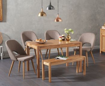 Oxford 150cm Solid Oak Dining Table with Halifax Fabric Chairs and Oxford Bench - Grey, 2 Chairs