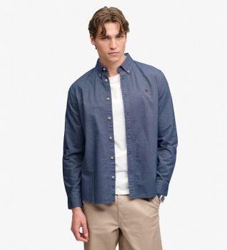Superdry para hombre. M4011247A Camisa Preppy Oxford marino (L), Casual, Algodón, Clásico, Manga larga