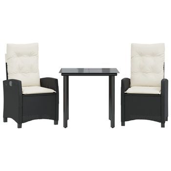 Conjunto Comedor Jardin 3 Uds | Mueble Jardin Mesa Y Sillas Con Cojines Ratán Sintético Negro