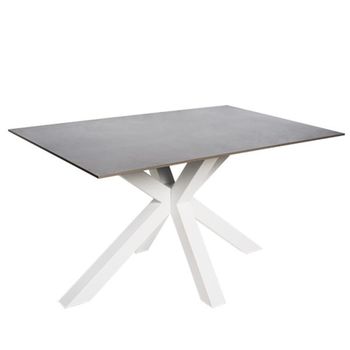 Mesa comedor porcelánica 140 cm patas blancas tapa gris