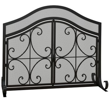 HOMCOM Protector de Chimenea Panel Único de Malla de Acero 105 x 40 x 80,5 cm Negro