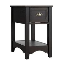 mesa auxiliar retro con cajon y estante patas de madera de caucho para sala de estar y dormitorio nogal