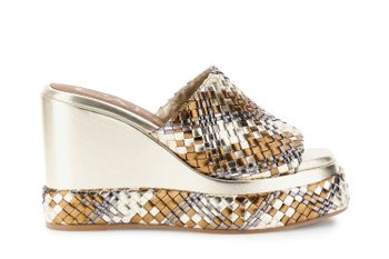 sandalias tipo pantuflas con tejido sintético y efecto laminado en cuña multi bronze 37