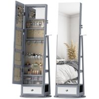 homcom espejo joyero con luces led armario joyero con espejo entero giratorio de 360 cajon cerradura gris claro