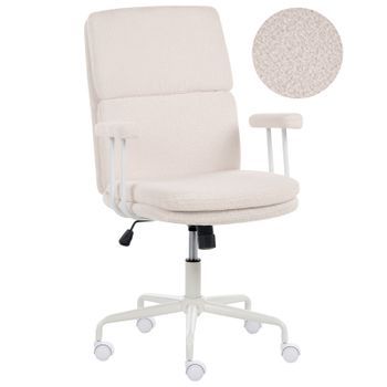Silla Giratoria Para Oficina En Casa Tapizada En Bouclé Con Sistema De Bloqueo De Posición Inclinable Altura Ajustable Blanco Crema Vero