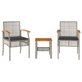 Mesita Y Sillas Con Cojines 3 Uds | Conjunto De Mesa Y Sillas Ratán Pe Madera Acacia Gris