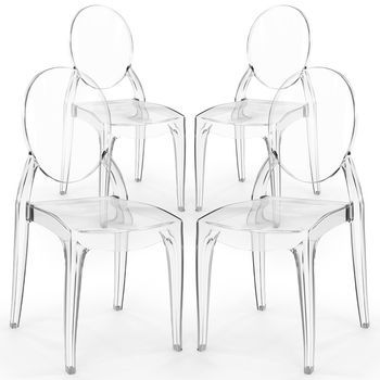 Pack De 4 Sillas De Comedor Transparente - Estilo Victoria  Transparente