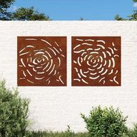 adorno de pared jardin 2 uds acero corten diseno rosa 55x55 cm cfw80733