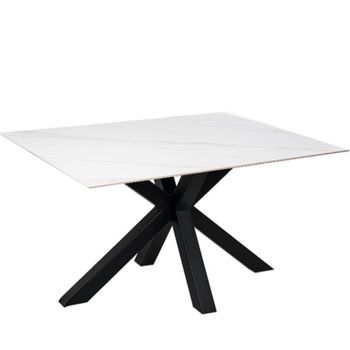Mesa comedor porcelánica 160 cm patas  negras tapa blanca