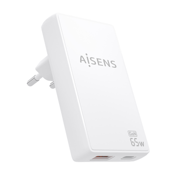 AISENS Cargador De Pared GaN Ultra Delgado 65W 1xUSB C PD3 0 QC4 0 1xUSB A QC3 0 Blanco