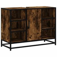 mueble de bano  armario lavabo bano madera ingenieria roble ahumado 80x33x60 cm