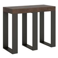 consola extensible de madera oscura con patas de metal antracita 8 plazas de 40 a 196 cm sivy