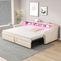 cama nido 90180 x 200 cm con compartimento de almacenaje - led y puertos usb - somier de laminas - beige sin colchon