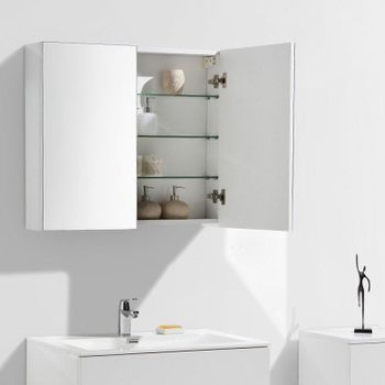 Armario Espejo Baño 80cm Montado Siena Blanco Lacado