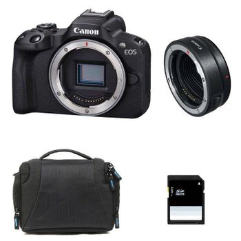 Cámara Mirrorless Canon EOS R50 24.2MP 4K 30p WiFi Bluetooth + Bolsa Tarjeta 8GB Anillo EF-EOS R