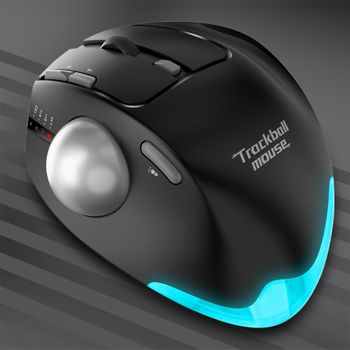 Ratón Inalámbrico Bluetooth con Trackball 2.4G RGB Ergonómico Recargable con Control de Pulgar y Conexión para 3 Dispositivos para PC y iPad