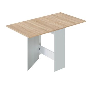 Mesa plegable blanca y madera clara