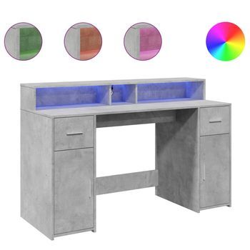 Escritorio Con Led Madera Ingeniería Gris Hormigón 140x55x91 Cm Vidaxl