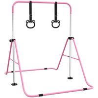 homcom barra de gimnasia para ninos con altura ajustable en 5 niveles y anillos entrenamiento de gimnasia plegable en casa rosa